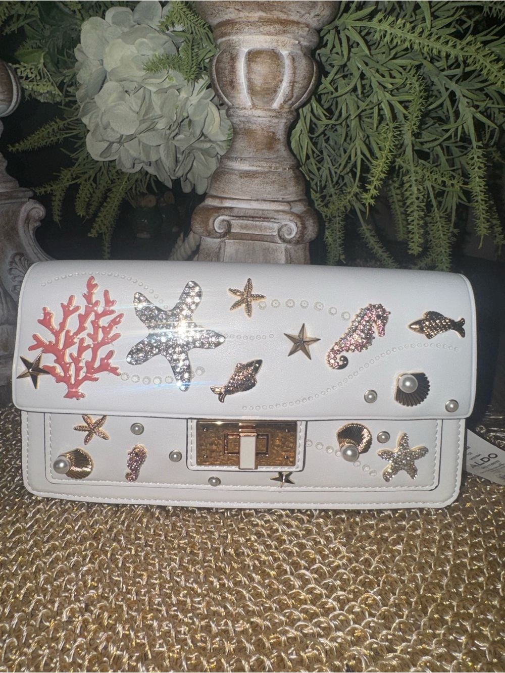 NWT Aldo’s Seacrest Embellished Sea Motiffs & Pearls with 2 Straps Crossbody Bag
